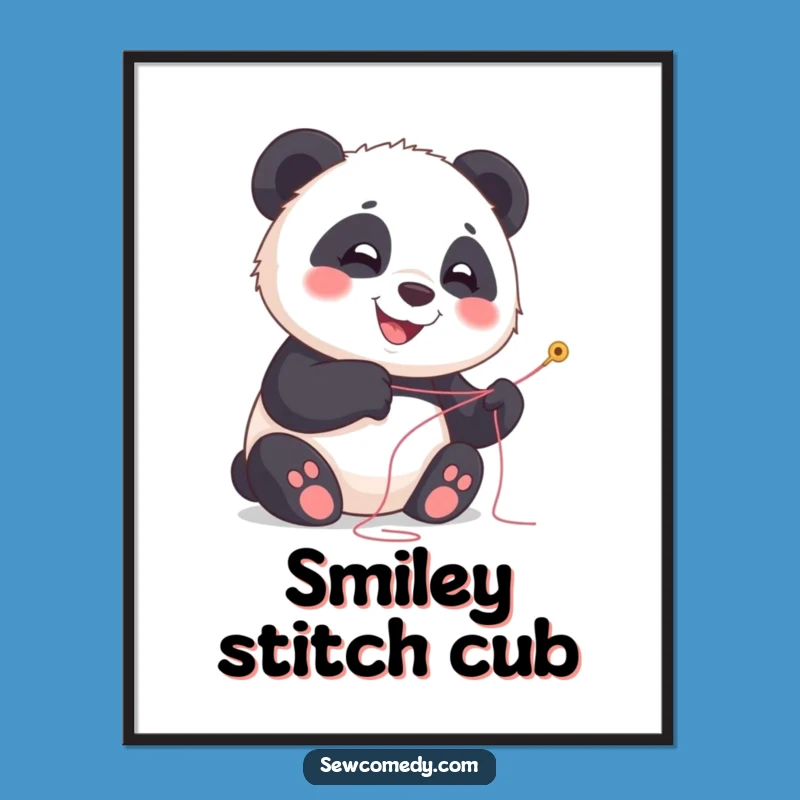 Funny Panda Sewing Digital Art: Printable Joyful Cub Decor Gift