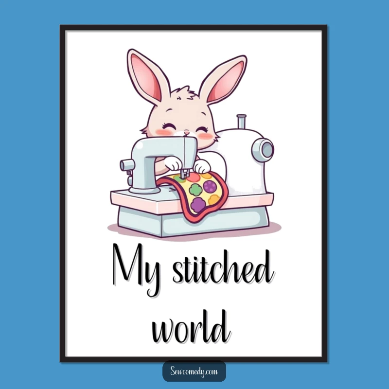 Funny Bunny Sewing Machine Digital Art: Hilarious Printable Craft Decor Gift!