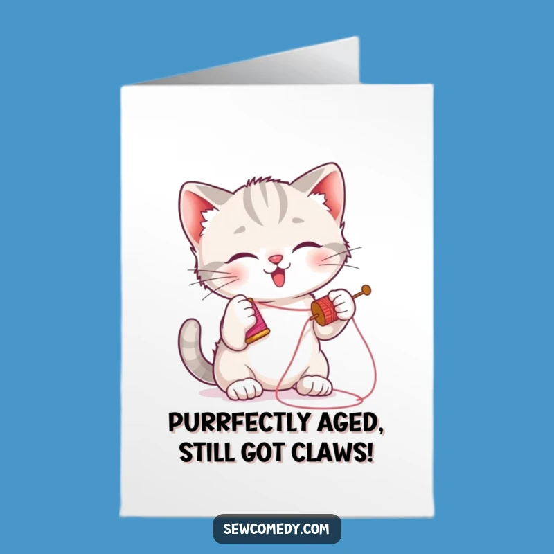 Free Printable Birthday Card: Funny Kitten with Thread, Perfect Downloadable Gift!