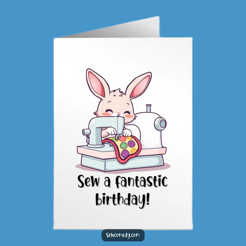 Free Printable Birthday Card: Funny Bunny Sewing, Downloadable Gift