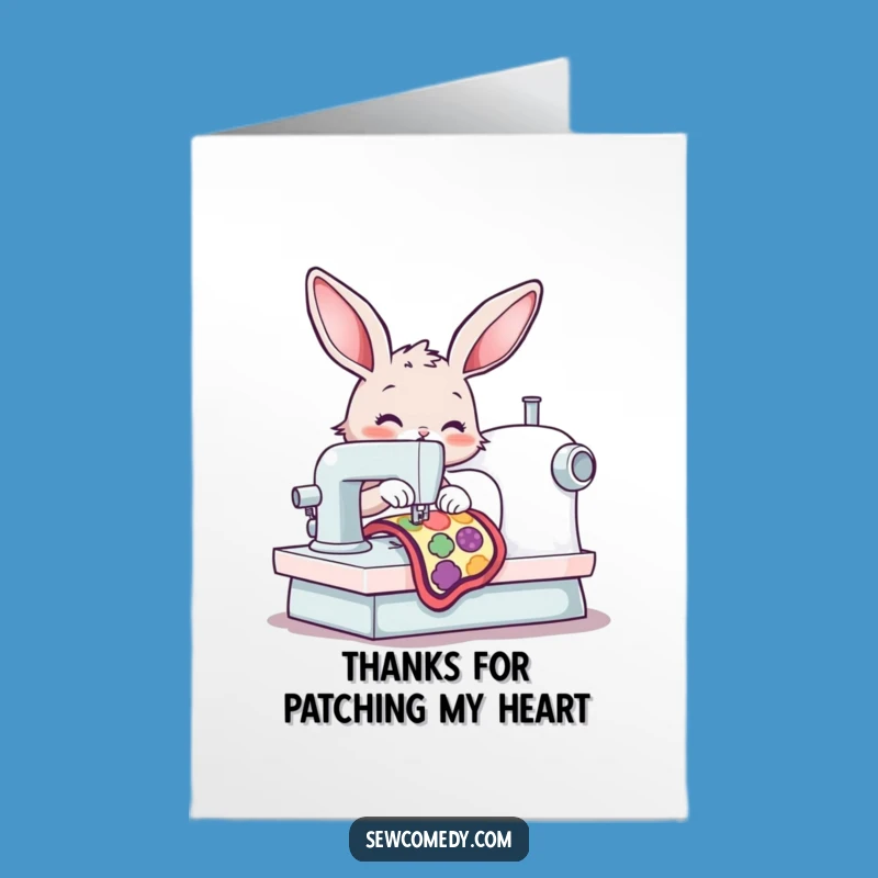 Free Printable Thank You Card: Funny Bunny Sewing, Downloadable